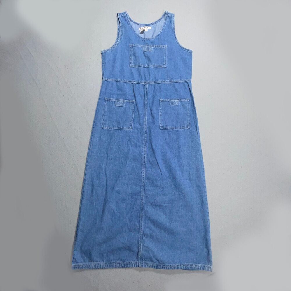 Vintage AMI Denim Jean Maxi Dress Sleeveless Pockets Casualcore Grunge